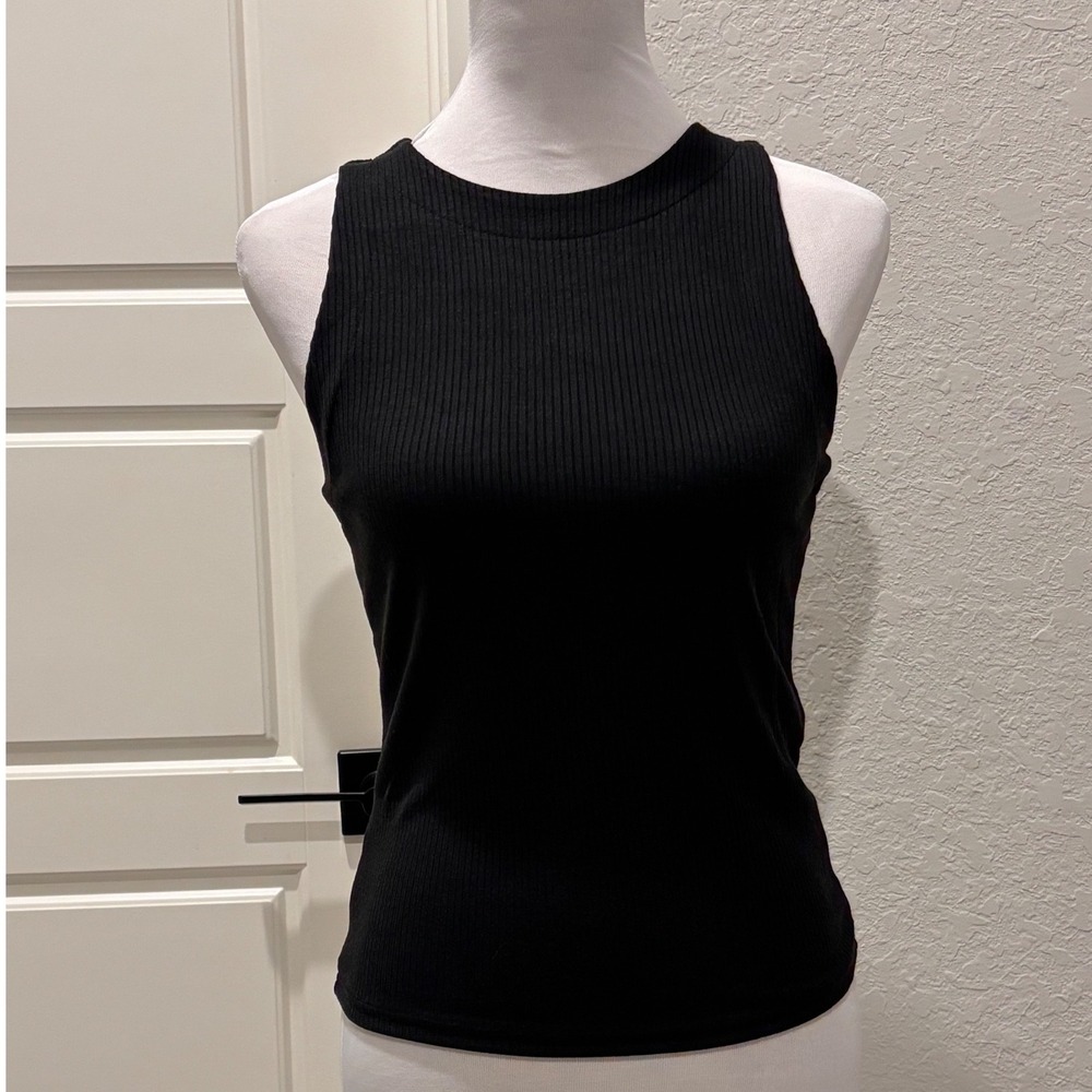 THE WORK SHOP Tank Top WMN L Black Ribbed High Neck Sleeveless Capsule‎ Wardrobe